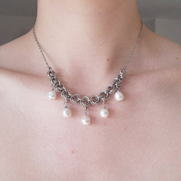 Vintage Antique silver and natural pearls necklace with a small silver chain - Picture 8 of 8